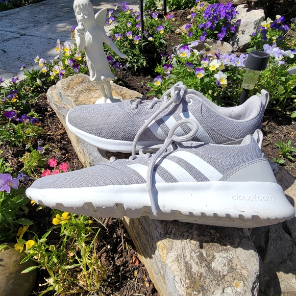 CLOUDFOAM by ADIDAS ♡ Gray 'n White Striped Canvas Fabric Lace Up Sneakers 8.5M - Picture 4 of 16